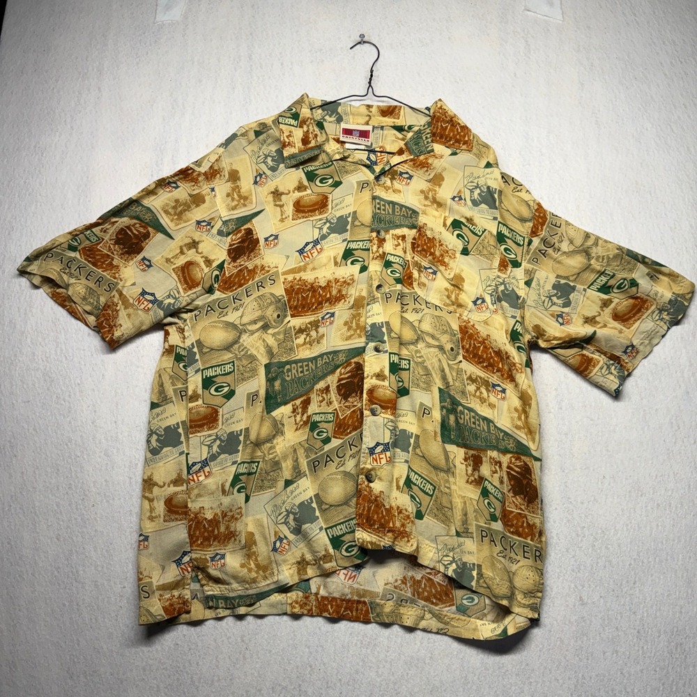 NFL Originals Green Bay Packers Vintage Collage Print Button Down Shirt Mens M